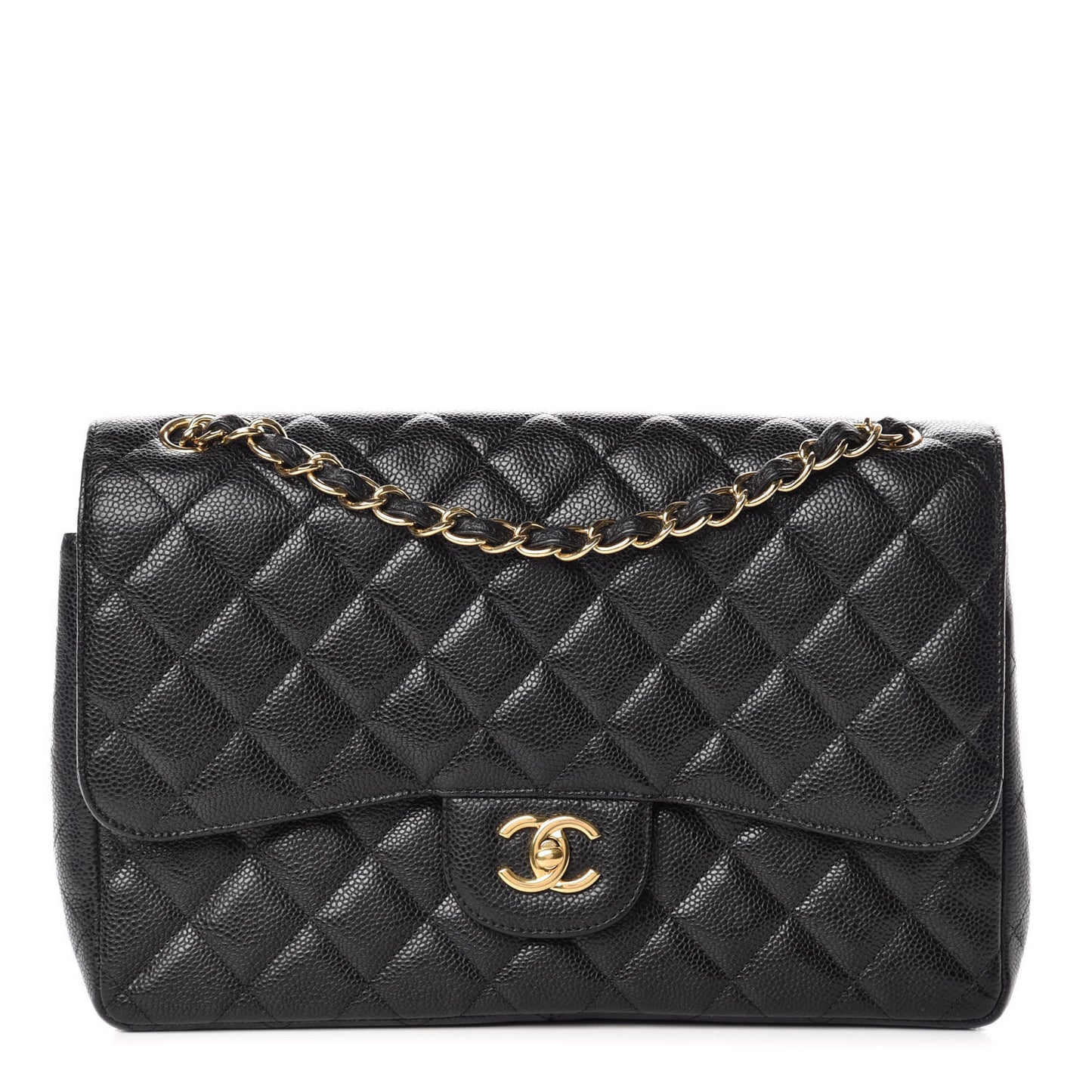 Caviar Quilted Jumbo Double Flap Black
