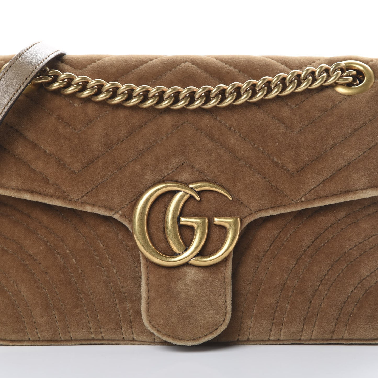 Velvet Matelasse Small GG Marmont Shoulder Bag Taupe