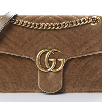 Gucci Velvet Matelasse Small GG Marmont Shoulder Bag Taupe 7 of 12