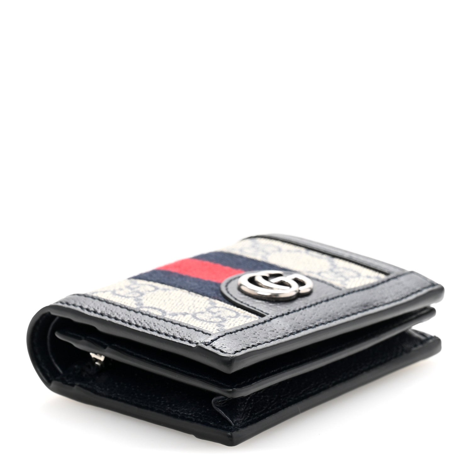 Gucci GG Supreme Monogram Textured Dollar Calfskin Web Ophidia Card Case Beige Blue 4 of 9