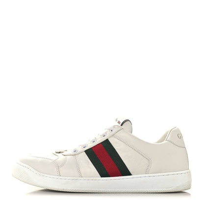 Gucci Calfskin Embossed GG Monogram Web Womens Screener Sneakers 39 White Green 1 of 9