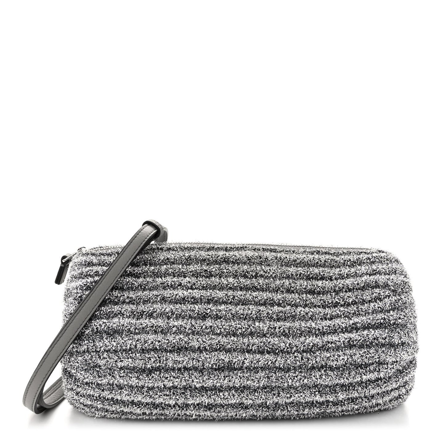 Metallic Lurex Pleated Bracelet Pouch Shoulder Bag Silver