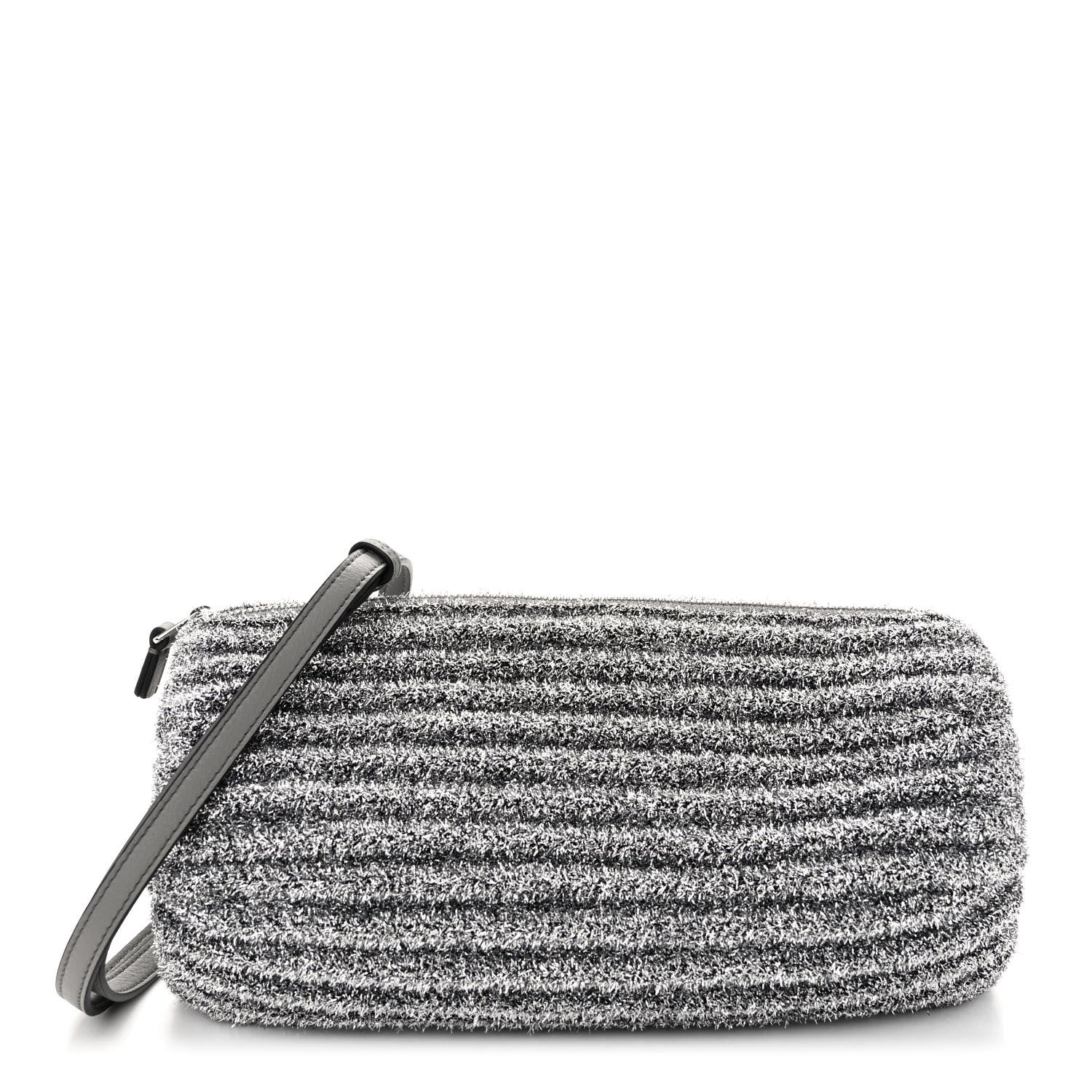 Loewe Metallic Lurex Pleated Bracelet Pouch Shoulder Bag Silver 1 of 9