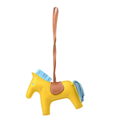 Hermes Milo Lambskin Grigri Rodeo Horse Bag Charm MM Jaune de Naples Celeste Gold 1 of 4