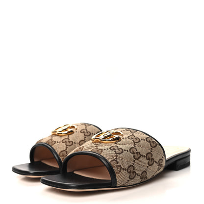 Gucci Monogram Matelasse Diagonal GG Marmont Flat Slide Sandals 36.5 Beige Ebony Black 3 of 9