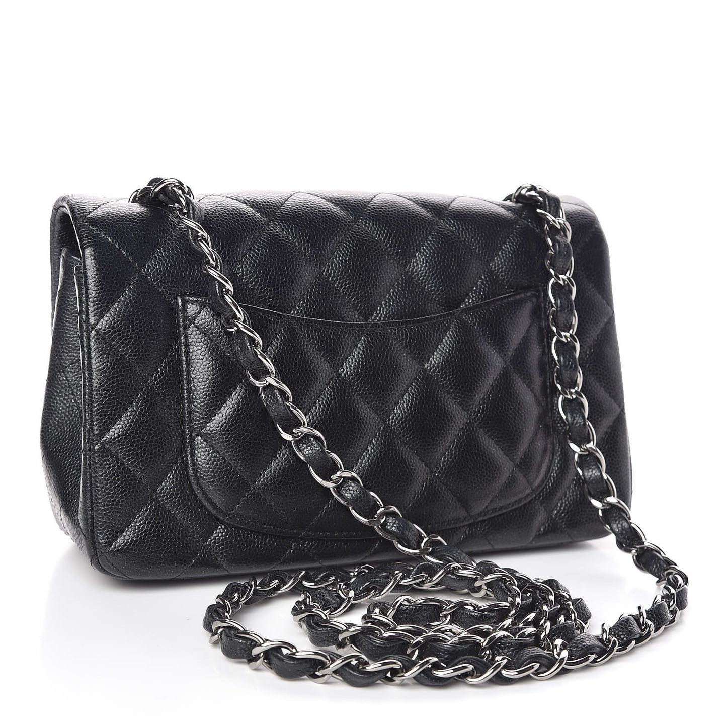Iridescent Caviar Quilted Mini Rectangular Flap Black