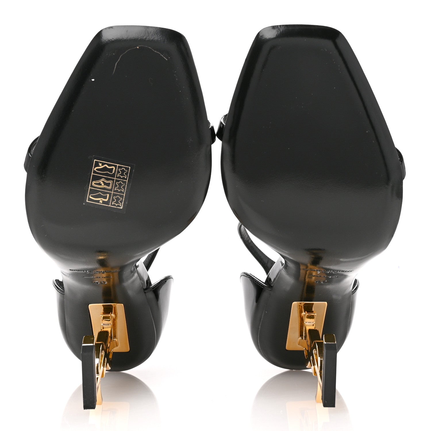 Saint Laurent Patent Calfskin Opyum 110 Sandals 40 Black Gold 6 of 9