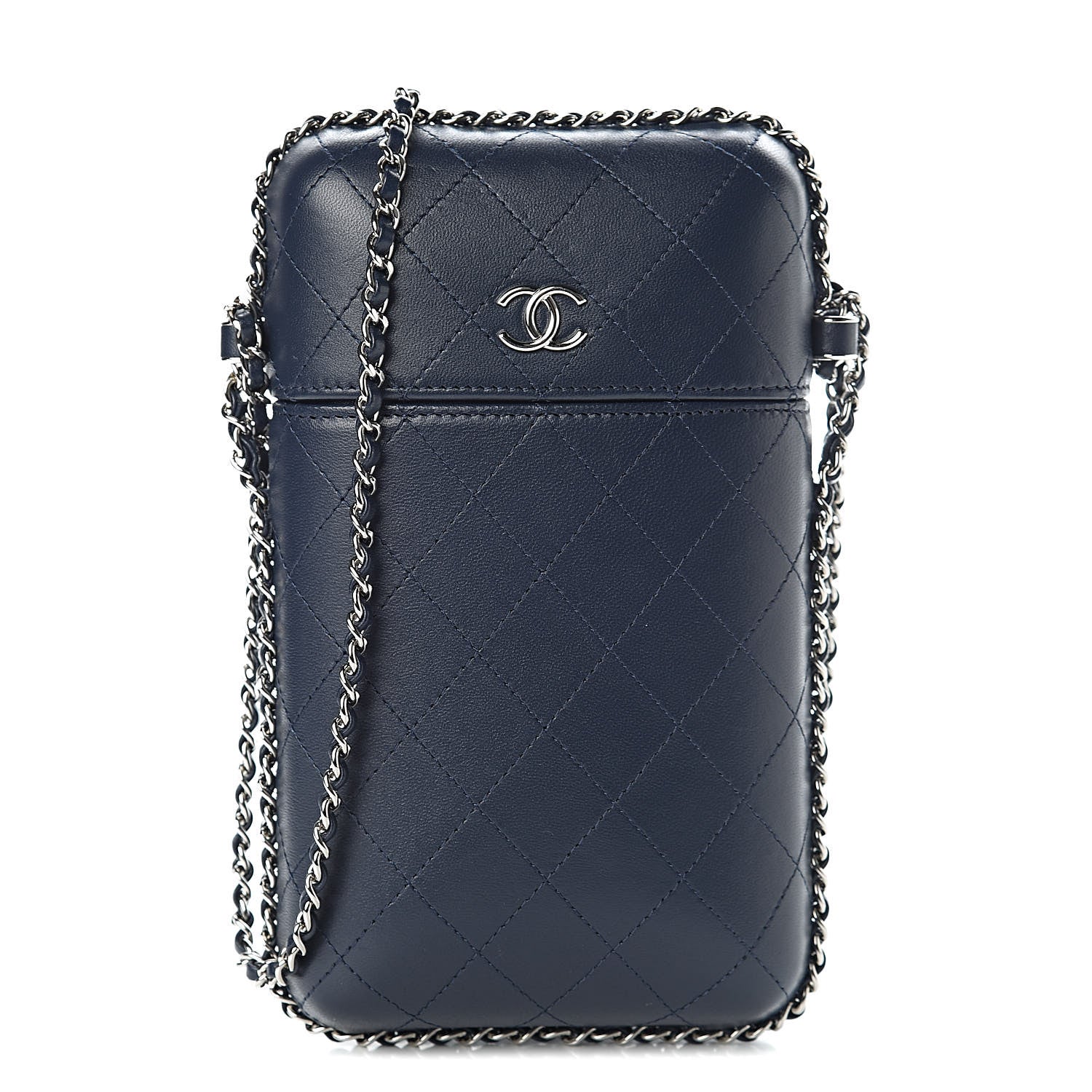 Chanel Lambskin Quilted Chain Around Phone Holder Navy 1 of 12