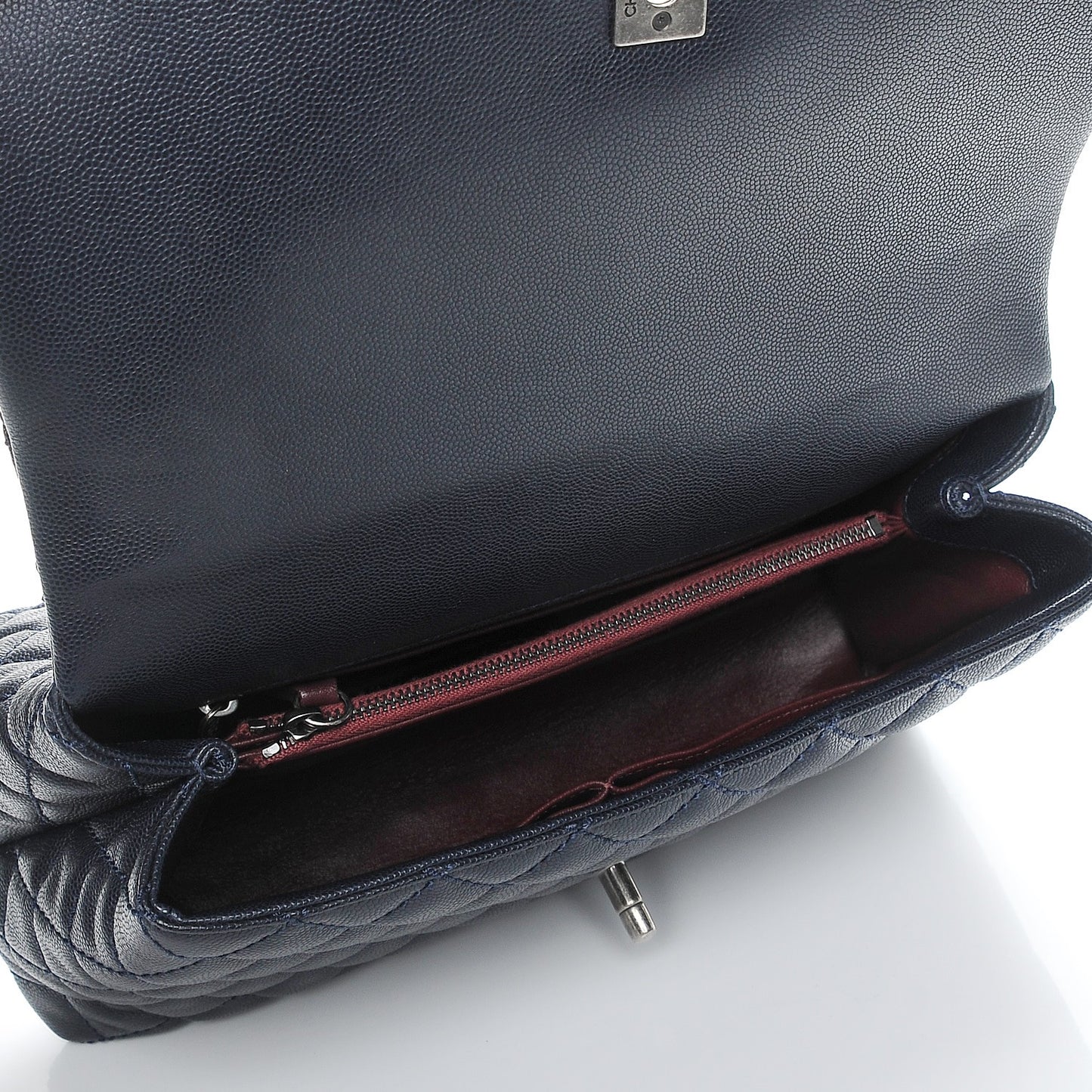 Caviar Lizard Quilted Small Coco Handle Flap Navy