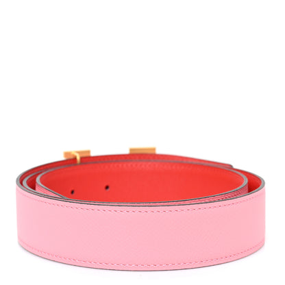 Hermes Epsom 32mm Guilloche H Belt 85 34 Rose Confetti Rouge Tomate 2 of 4