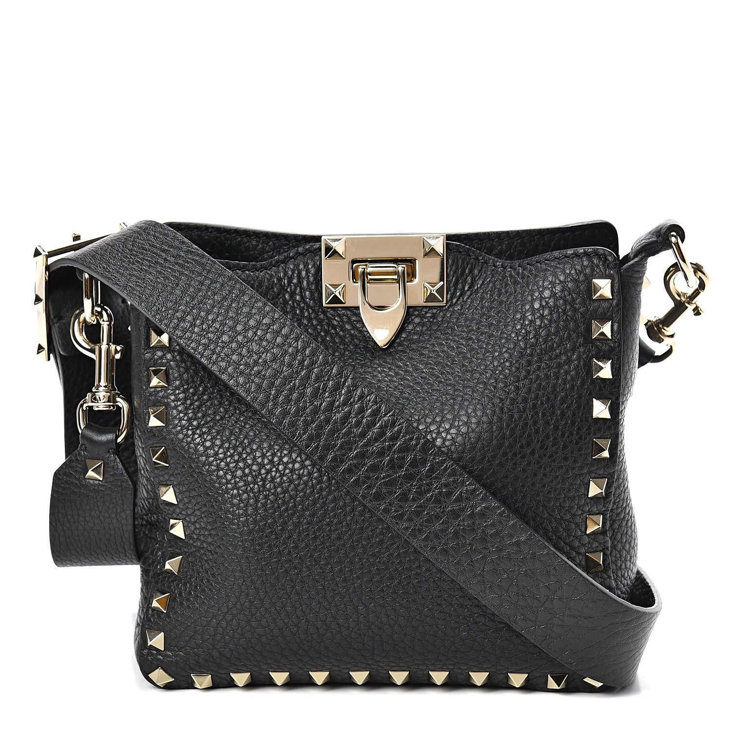 Valentino Garavani Pebbled Calfskin Mini Rockstud Flip-Lock Messenger Bag Black 1 of 9