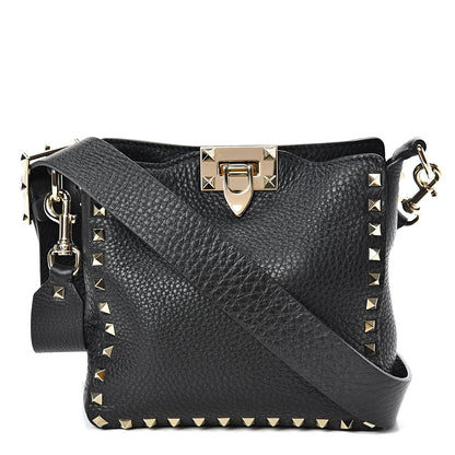 Valentino Garavani Pebbled Calfskin Mini Rockstud Flip-Lock Messenger Bag Black 1 of 9