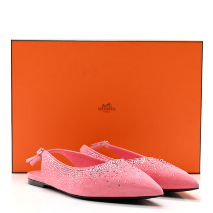 Hermes Suede Goatskin Rhinestone Brillante Ballet Flats 40 Rose Jaipur 11 of 11
