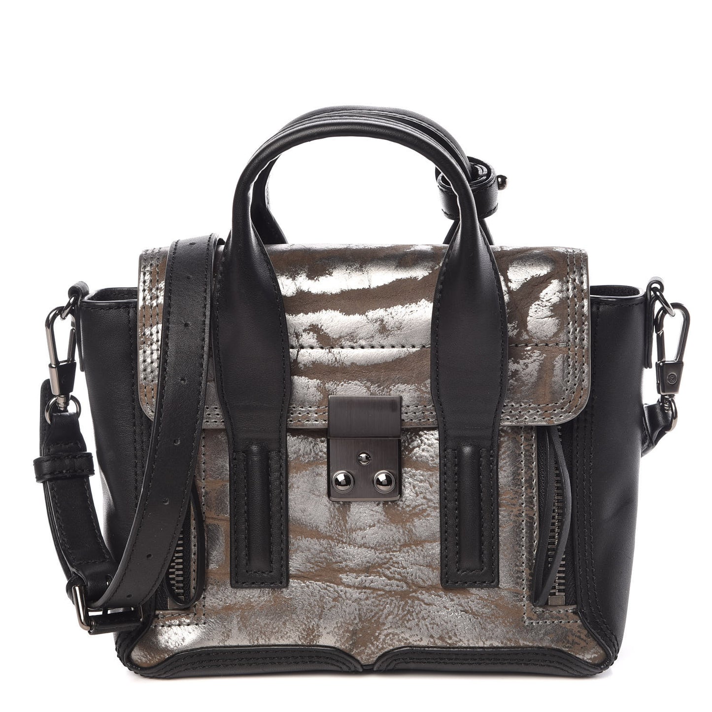 3.1 Metallic Calfskin Shark Embossed Mini Pashli Satchel Black Gunmetal