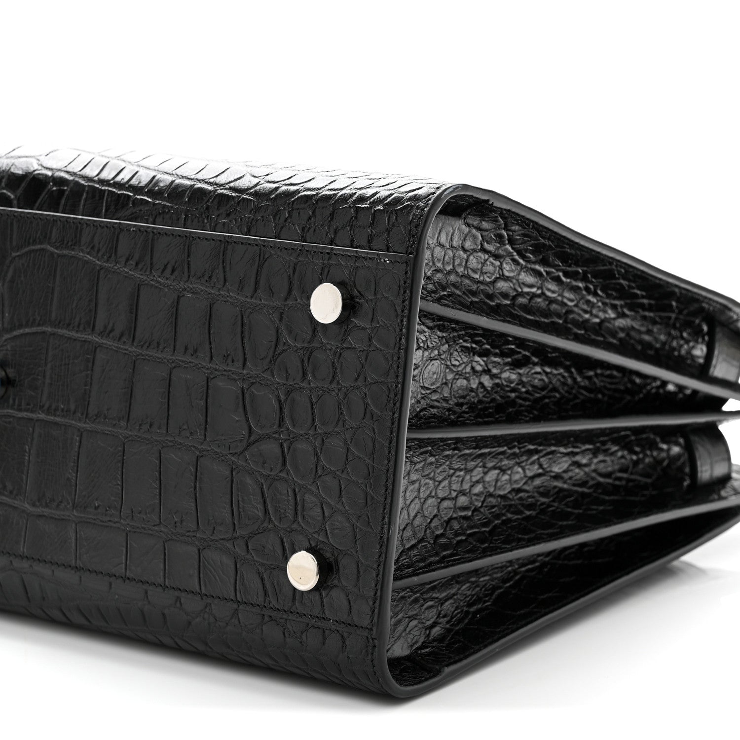 Saint Laurent Calfskin Crocodile Embossed Small Sac de Jour Black 10 of 11