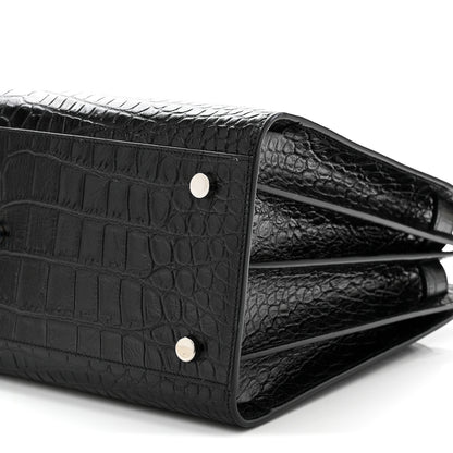 Saint Laurent Calfskin Crocodile Embossed Small Sac de Jour Black 10 of 11