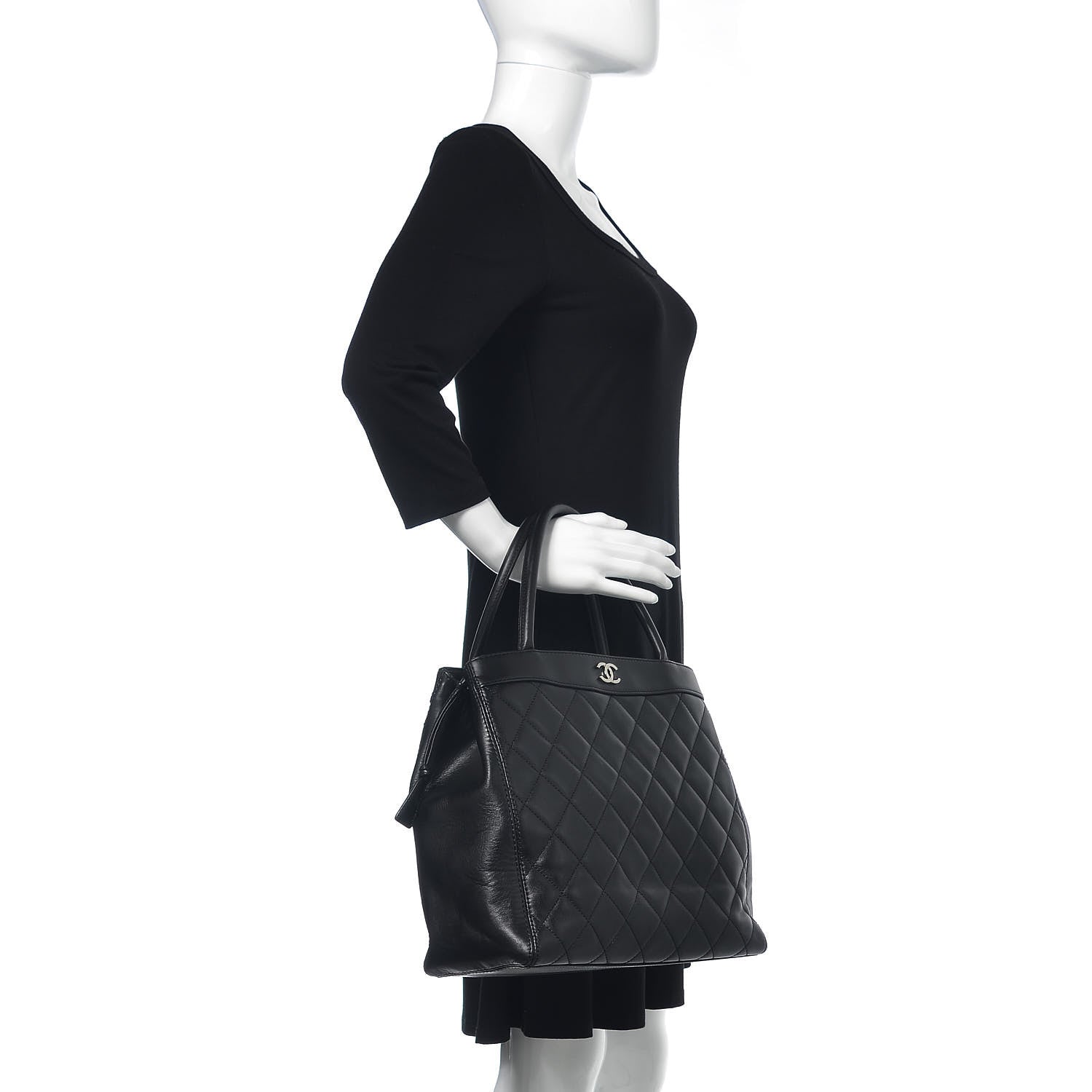 Chanel Calfskin Quilted CC Shopping Tote Black 2 of 16
