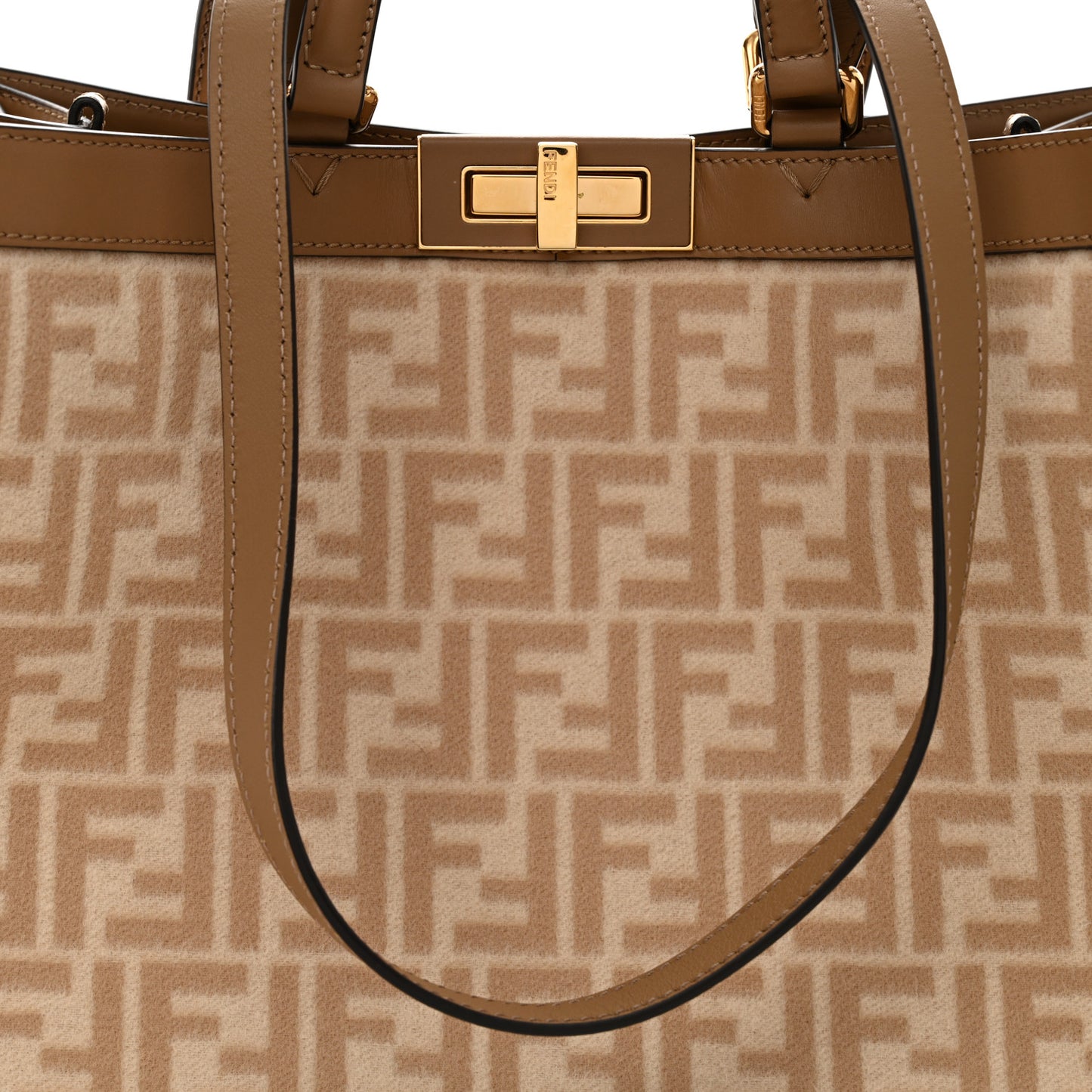 Wool Vitello King Seta FF 1974 Medium Peekaboo X-Tote Beige Cammello Sand