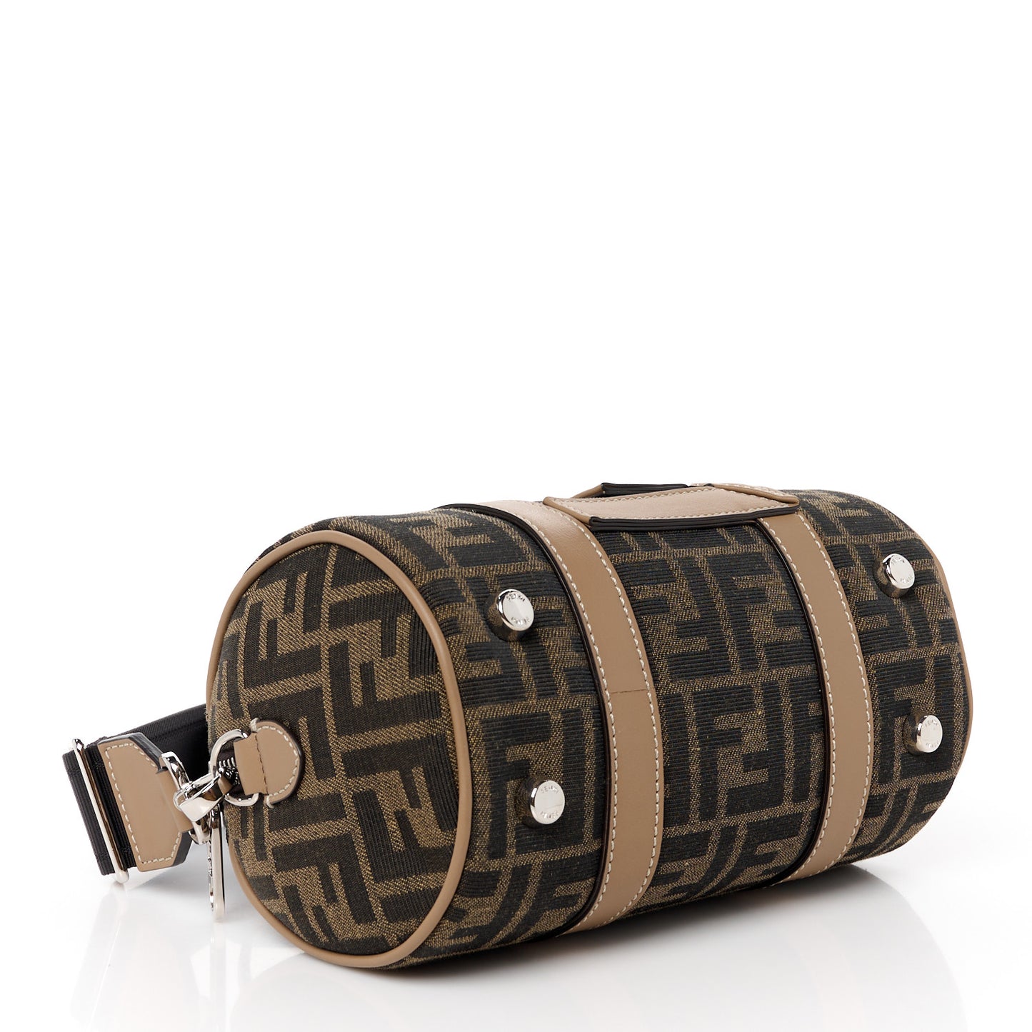 Recycled Fabric Jacquard Vitello Grace FF 1974 Mini O'Lock Bowling Bag Tobacco Moro Sand