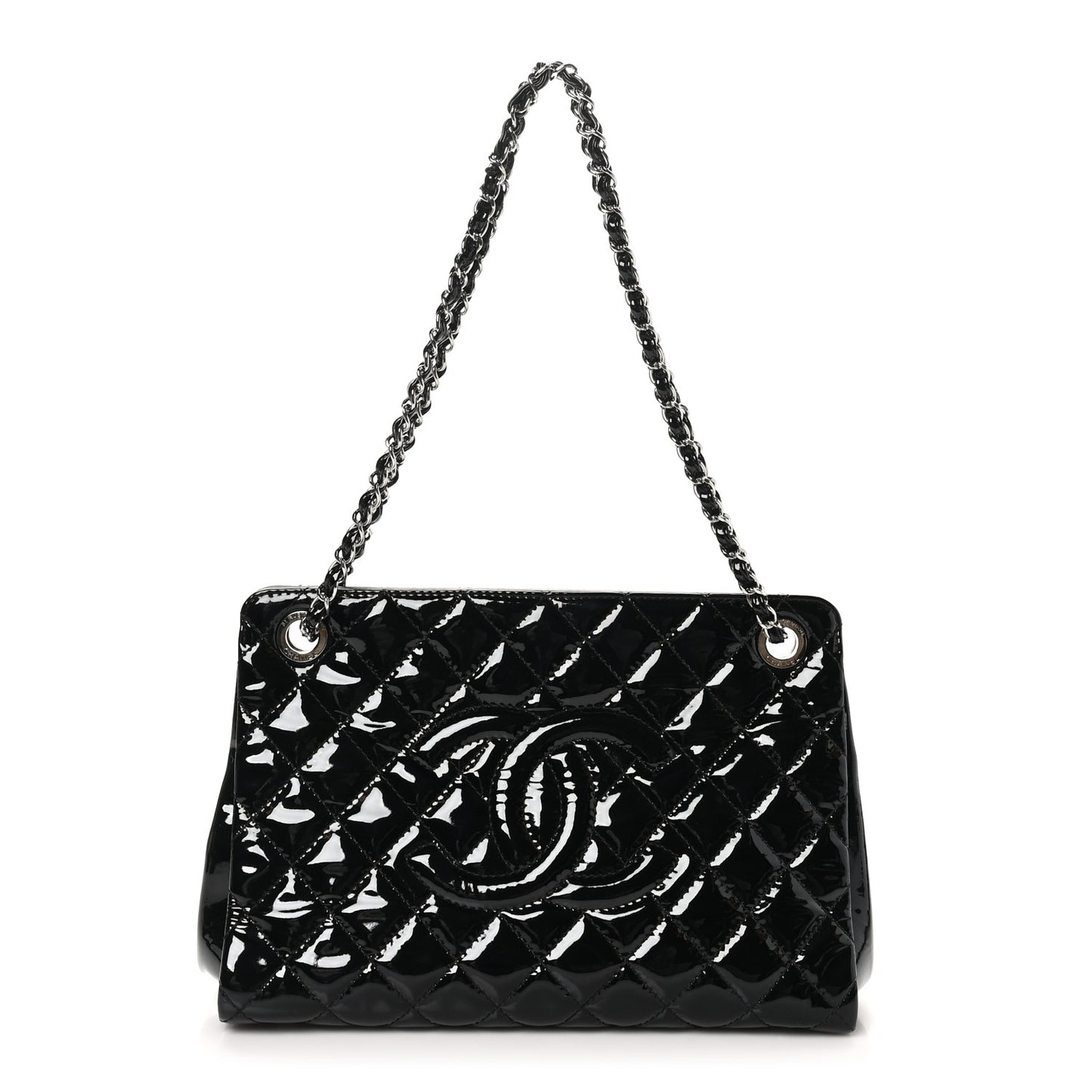 Patent Quilted Timeless CC Shopping Tote Black