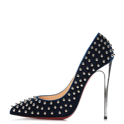 Christian Louboutin Velvet Billy 120 Spike Pumps 38.5 Silver Eclipse 1 of 8