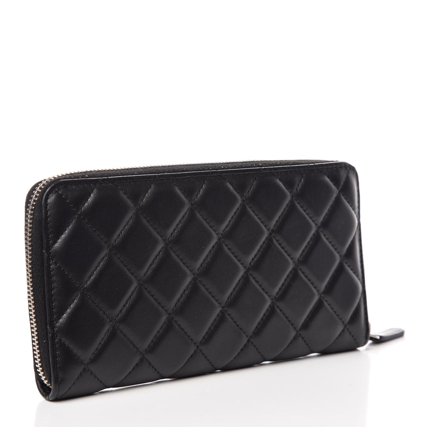 Lambskin Quilted Large Gusset Zip Around Wallet Black