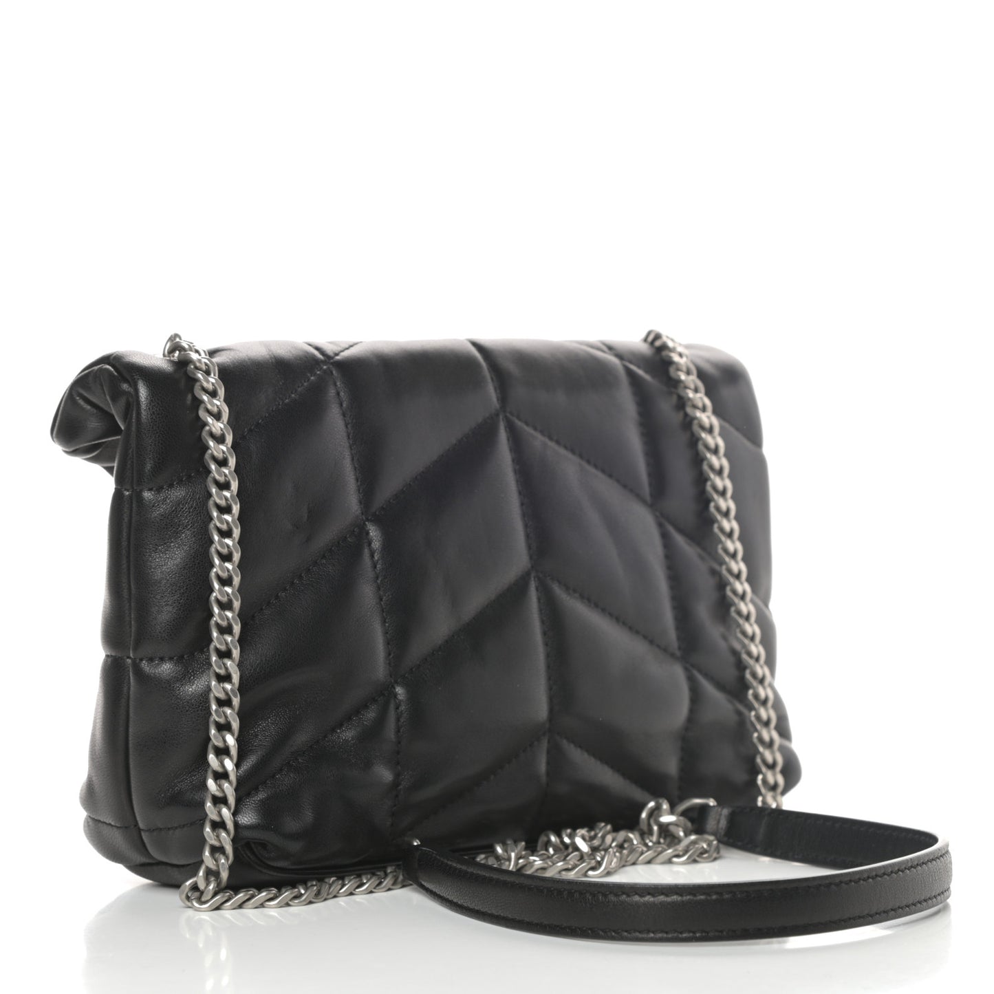 Lambskin Quilted Toy Loulou Puffer Monogram Chain Satchel Black