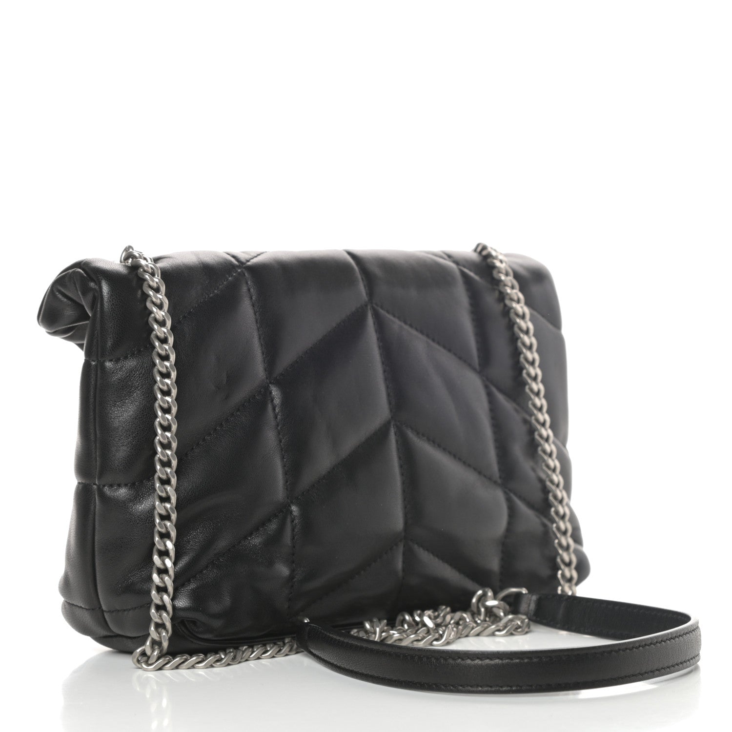 Saint Laurent Lambskin Quilted Toy Loulou Puffer Monogram Chain Satchel Black 3 of 11