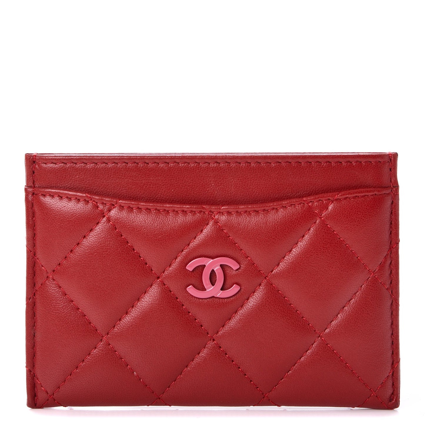 Lambskin Quilted Card Holder Red Pink