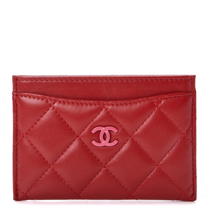 Chanel Lambskin Quilted Card Holder Red Pink 1 of 9