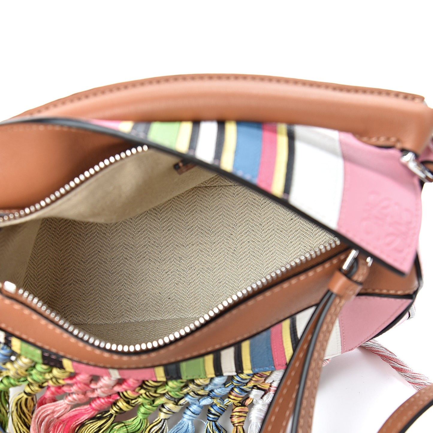 Calfskin Mini Fringe Puzzle Bag Pink Multicolor