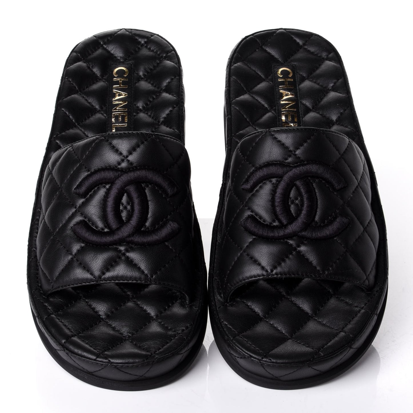 Lambskin Quilted CC Mules Sandals 38 Black