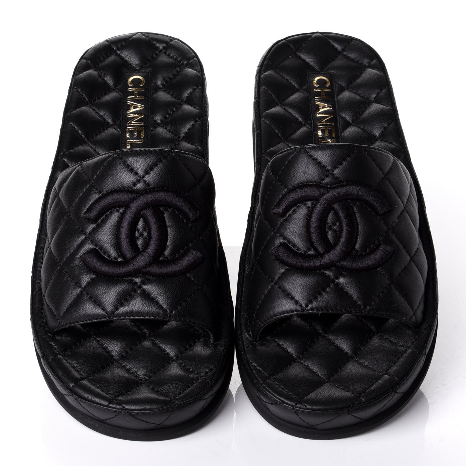 Chanel Lambskin Quilted CC Mules Sandals 38 Black 5 of 11
