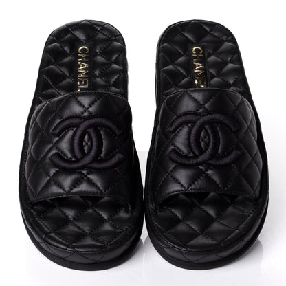 Chanel Lambskin Quilted CC Mules Sandals 38 Black 5 of 11