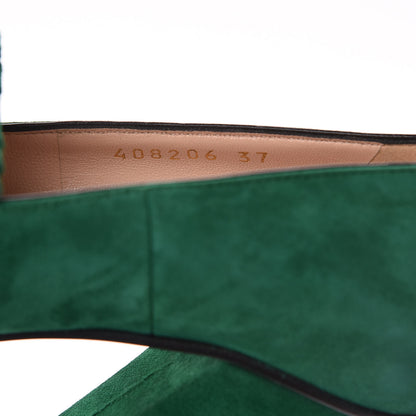 Gucci Kid Scamosciato GG Marmont Fringe 105mm Loafer Pumps 37 Emerald 9 of 10
