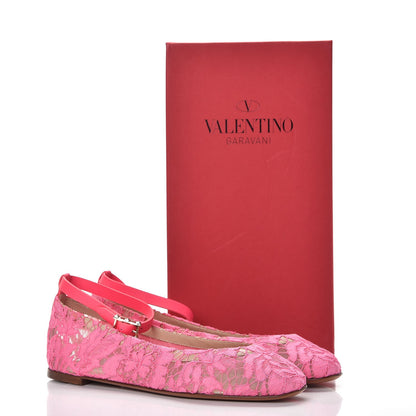 Valentino Garavani Lace Ankle Strap Ballerina Flats 37.5 Framboise 9 of 9