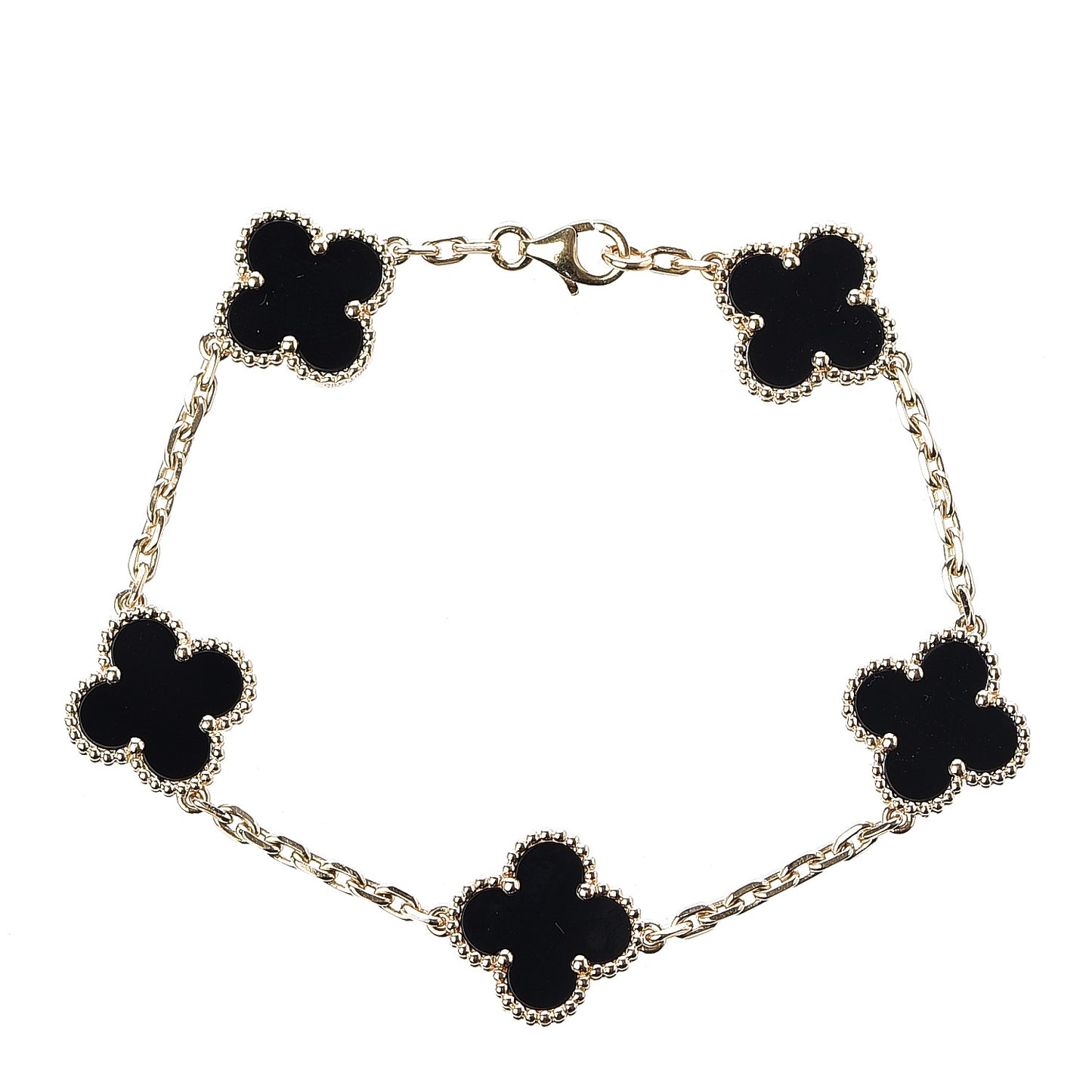 18K Yellow Gold Black Onyx 5 Motifs Vintage Alhambra Bracelet