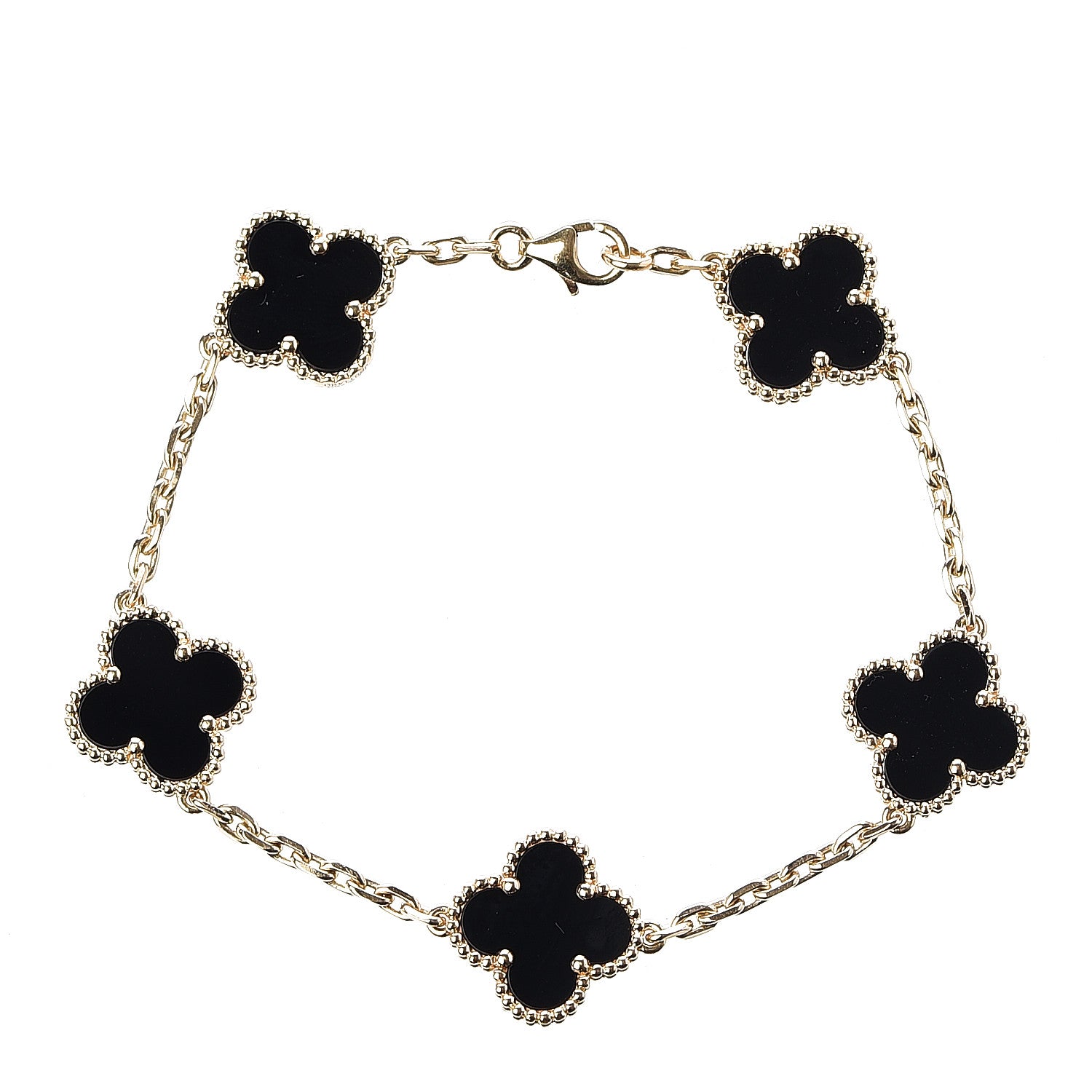 Van Cleef & Arpels 18K Yellow Gold Black Onyx 5 Motifs Vintage Alhambra Bracelet 1 of 5