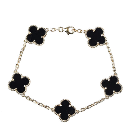 Van Cleef & Arpels 18K Yellow Gold Black Onyx 5 Motifs Vintage Alhambra Bracelet 1 of 5