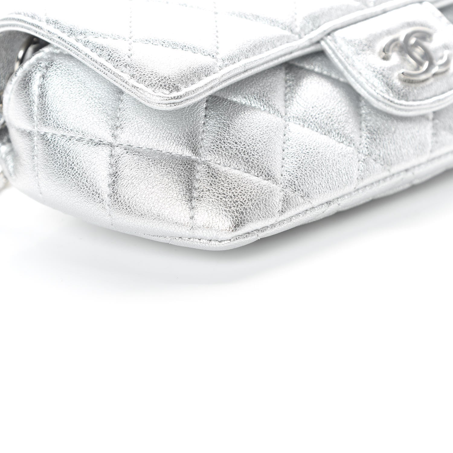 Chanel Metallic Lambskin Quilted Glasses Case With Chain Silver 10 of 12