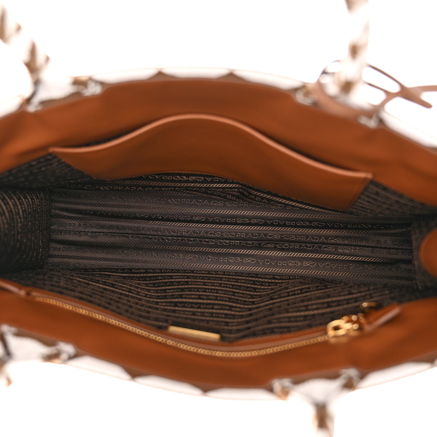 Jacquard Saffiano Triangolo Symbole Embroidered Large Tote Tobacco Talco