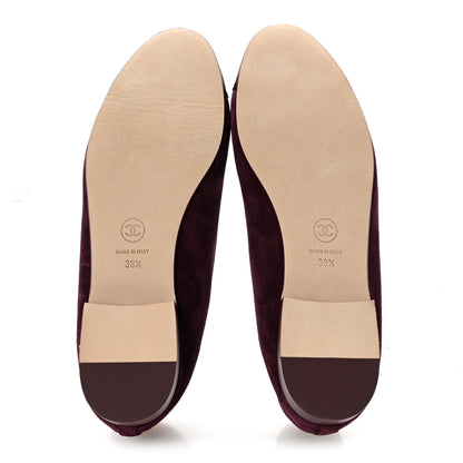 Chanel Suede Calfskin Patent Cap Toe CC Ballerina Flats 38.5 Burgundy 6 of 9