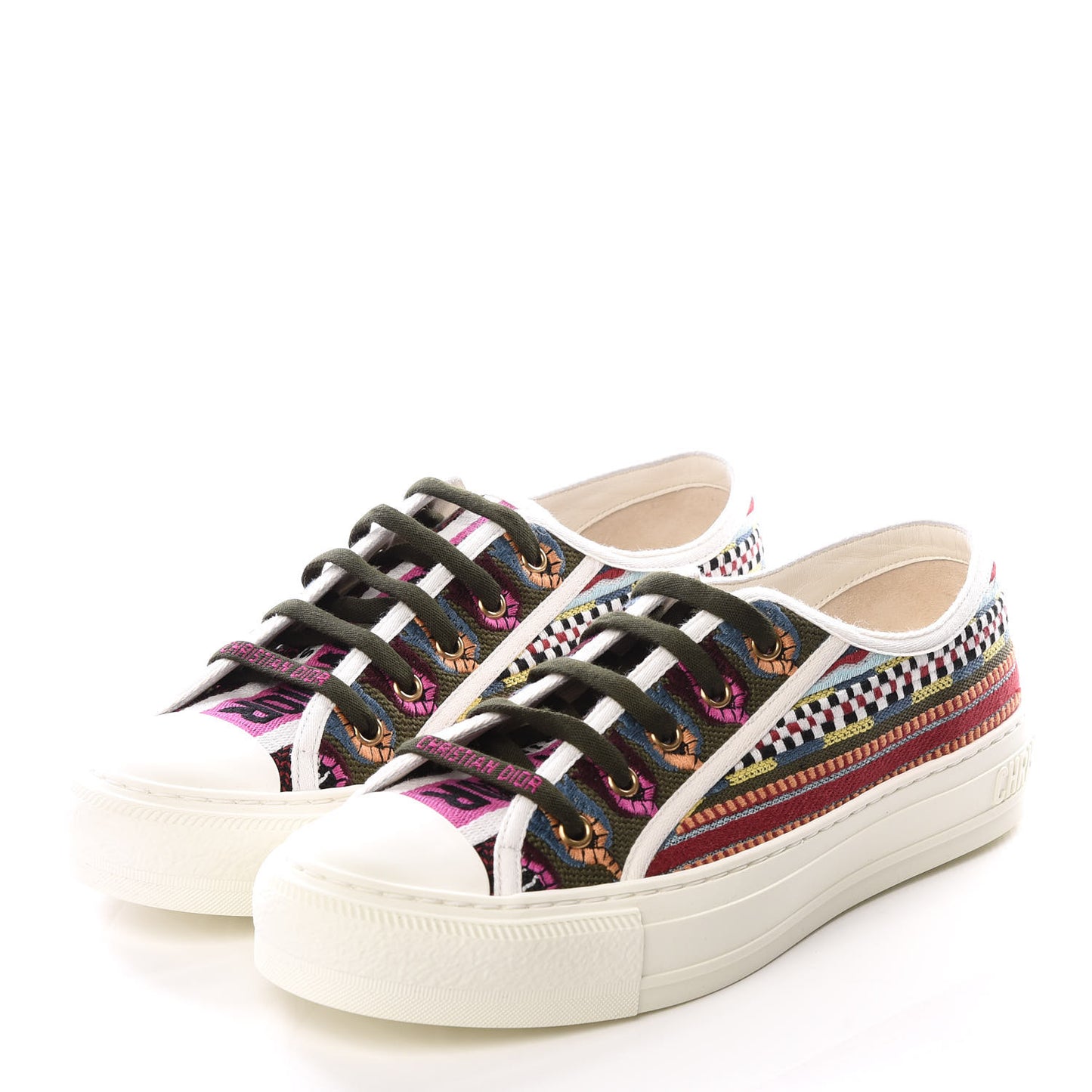 Canvas Ethnic Embroidered Womens Walk'N'Dior Low Top Sneakers 38.5 Fuchsia