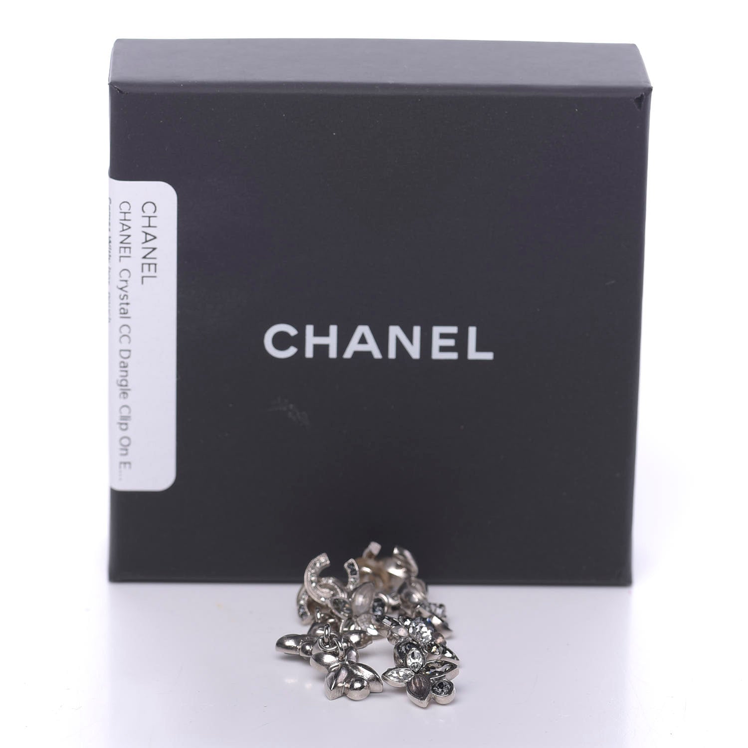 Chanel Crystal CC Clip On Earrings Silver Grey 5 of 5