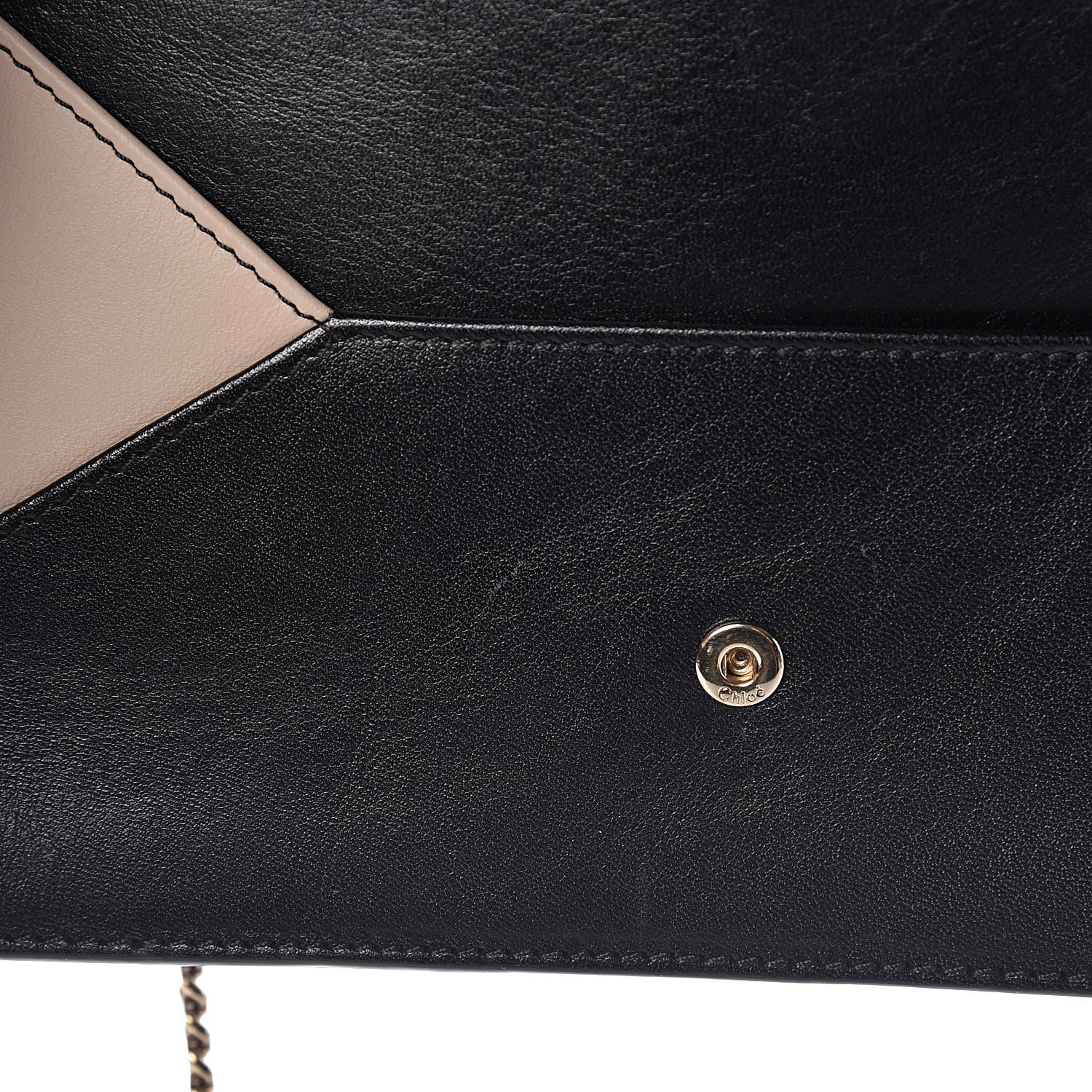 Chloe Calfskin Patchwork Chain Wallet Black Beige 11 of 13