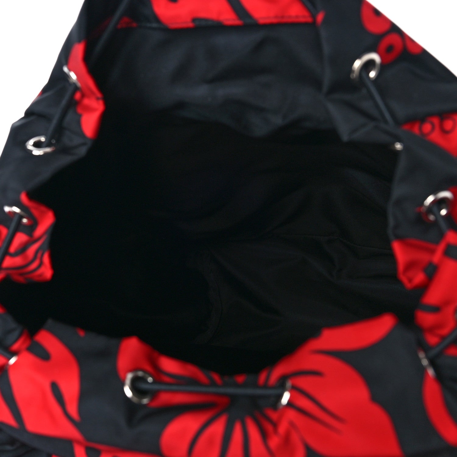 Prada Tessuto Hibiscus Print Double Buckle Backpack Black Rosso 5 of 9