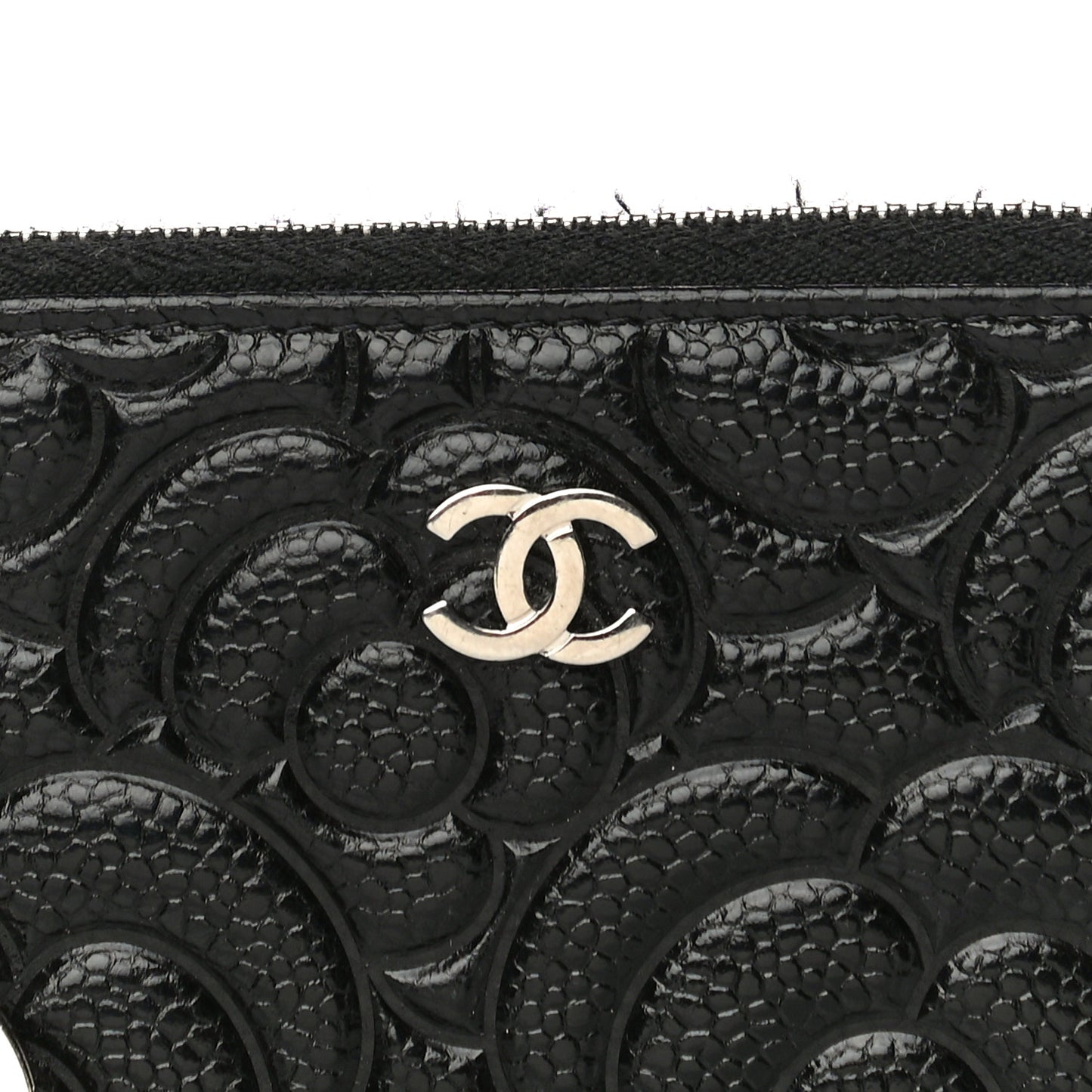 Caviar Camellia Embossed Key Holder Case Black