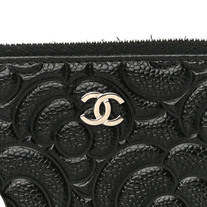 Chanel Caviar Camellia Embossed Key Holder Case Black 8 of 11