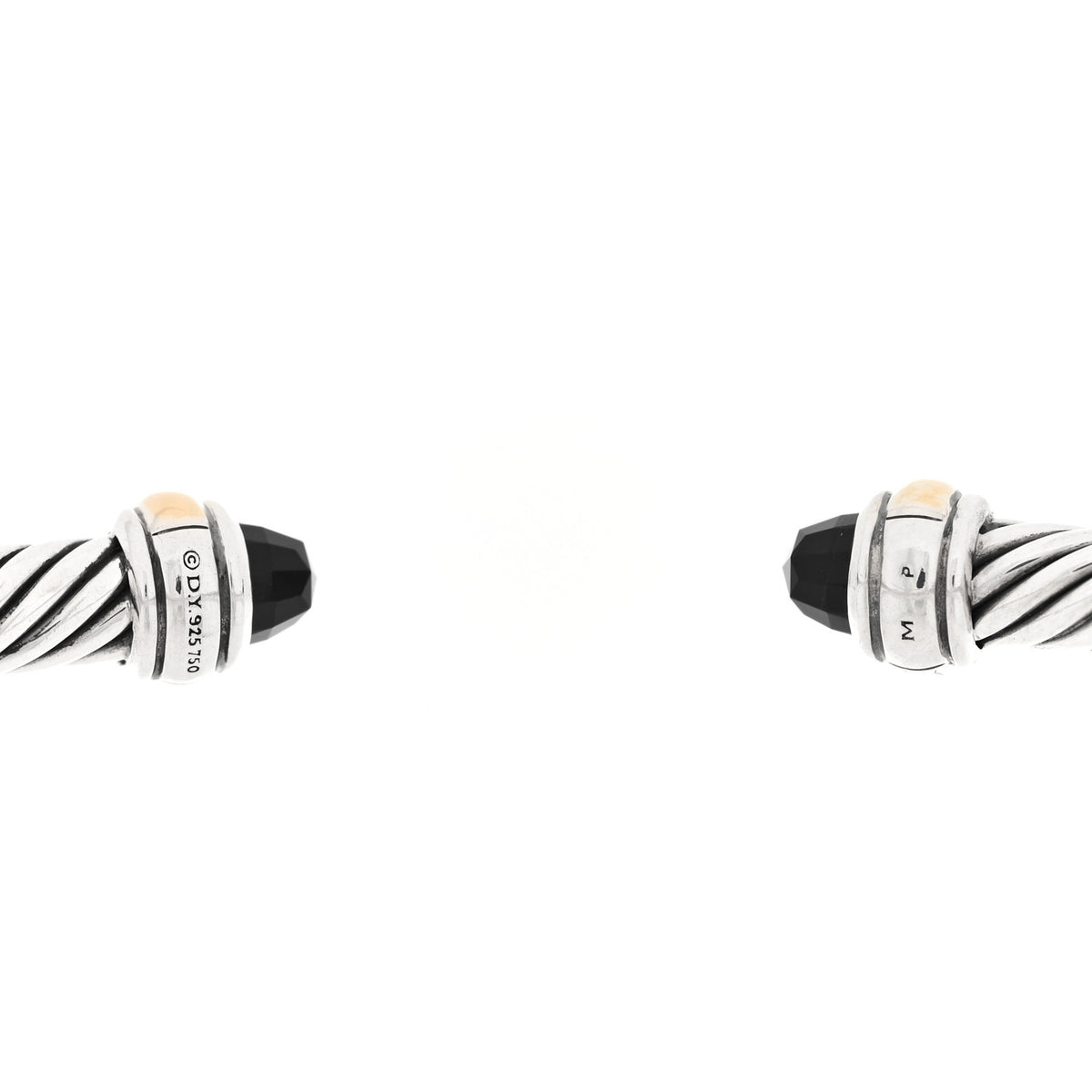 David Yurman Sterling Silver 18K Yellow Gold Black Onyx 4mm Cable Classics Bracelet 3 of 3