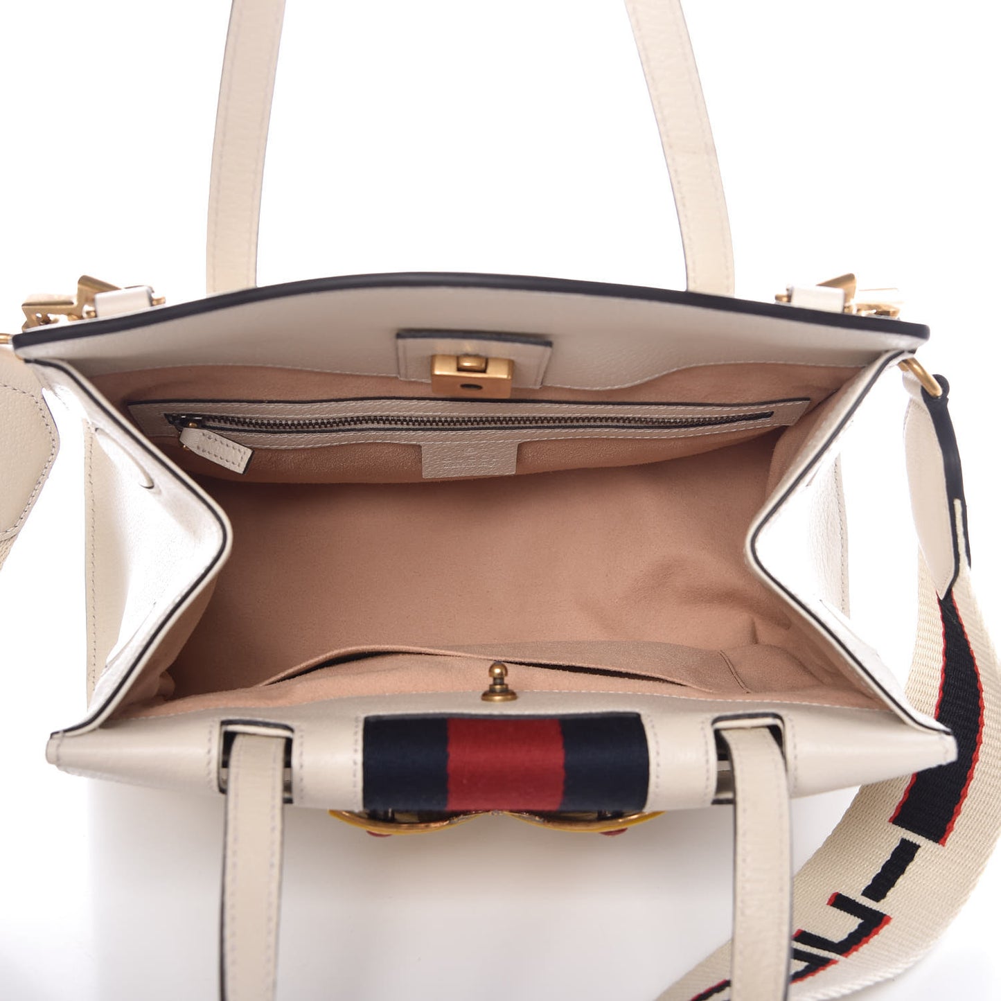 Grained Calfskin Web Stripe Butterfly Medium Totem Top Handle Bag White